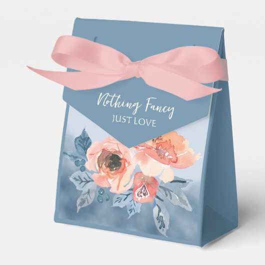 Stofblauw & Koraalroze Aquarel Bloemen Bruiloft Bedankdoosjes (Voorkant Zijde)