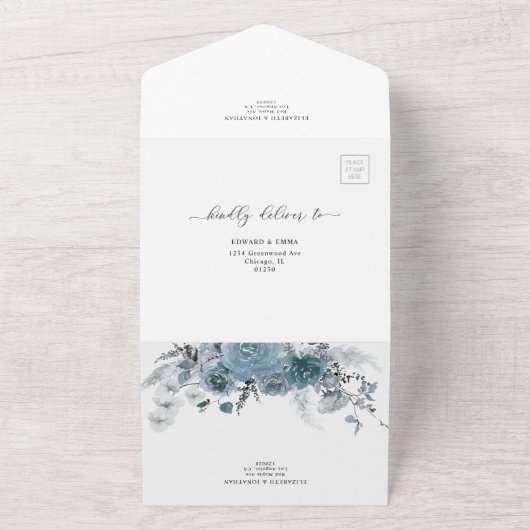 Stofblauw Leisteen Pastel Licht Trouwdetails RSVP All In One Uitnodiging (Buitenkant)