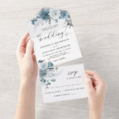 Stofblauw Leisteen Pastel Licht Trouwdetails RSVP All In One Uitnodiging (Afscheurbaar)