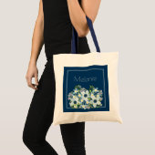Stofblauw, marineblauwe country-bloem bruidsmeisje tote bag (Voorkant (product))