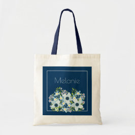 Stofblauw, marineblauwe country-bloem bruidsmeisje tote bag