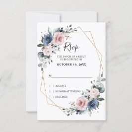 Stofblauw Mauve Eucalyptus Geometrische Trouw RSVP Kaartje