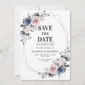 Stofblauw mauve eucalyptus geometrische trouw save the date (Voorkant)