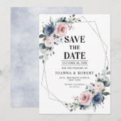 Stofblauw mauve eucalyptus geometrische trouw save the date (Voorkant / Achterkant)