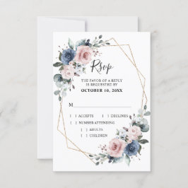Stofblauw Mauve Eucalyptus Geometrische Trouwdag RSVP Kaartje
