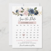 Stofblauw mauve roze leisteen bloemige bruiloft  save the date (Voorkant)