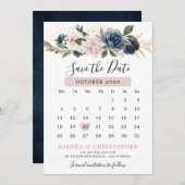 Stofblauw mauve roze leisteen bloemige bruiloft  save the date (Voorkant / Achterkant)