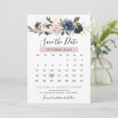 Stofblauw mauve roze leisteen bloemige trouw save the date (Staand voorkant)