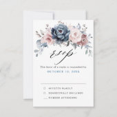 Stofblauw mauve roze leisteen bloemige trouwdag RSVP kaartje (Voorkant)