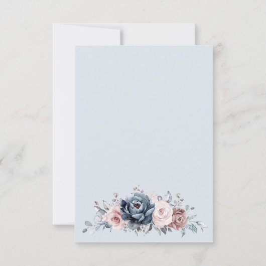 Stofblauw mauve roze leisteen bloemige trouwdag RSVP kaartje (Achterkant)