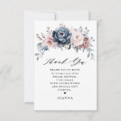 Stofblauw mauve roze leisteen bruiloftsdouche bedankkaart (Voorkant)