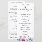 Stofblauw mauve waterverf bloemen bruiloft programmakaart (Voorkant / Achterkant)