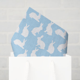 Stofblauw Met Witte Konijn Patroon Mooie Paas- Tissuepapier
