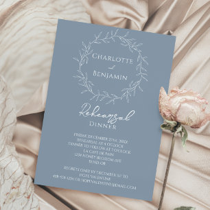 Stofblauw minimaal blad huwelijksrepetie diner kaart