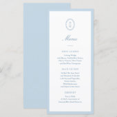 Stofblauw minimalistisch huwelijksmonogram plat me menu (Voorkant / Achterkant)