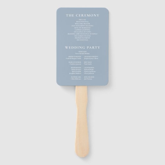 Stofblauw Minimalistisch Monogram Trouwprogramma Handwaaier (Achterkant)