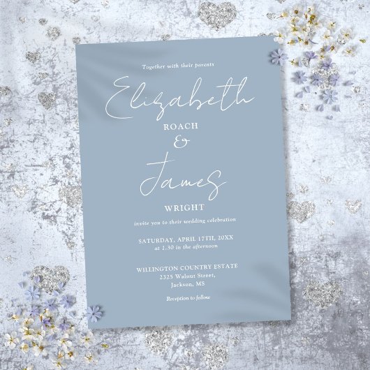Stofblauw Minimalistische Elegante Scriptie Bruilo Kaart