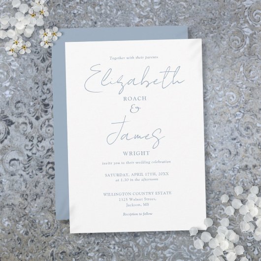 Stofblauw Minimalistische Elegante Scriptie Bruilo Kaart