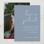 Stofblauw Minimalistische Foto Huwelijk Uitstel Aankondiging (Voorkant / Achterkant)