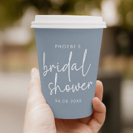 Stofblauw Minimalistische Script Bruidsdouche Papieren Bekers
