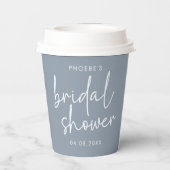 Stofblauw Minimalistische Script Bruidsdouche Papieren Bekers (Achterkant)