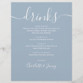 Stofblauw modern script huwelijksdrankenmenu flyer (Voorkant)