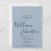 Stofblauw moderne doop doopfeest gouden kruis kaart (Voorkant)