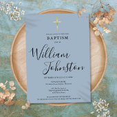 Stofblauw moderne doop doopfeest gouden kruis kaart