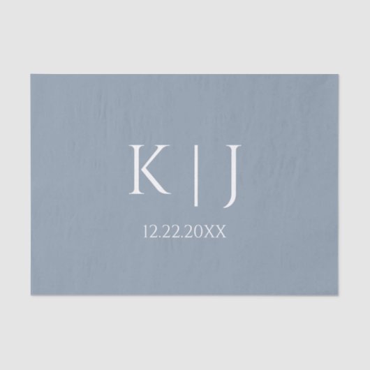 Stofblauw Monogram Eerste Minimaal Modieus Huwelij Tissuepapier (Voorkant)