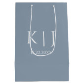 Stofblauw Monogram Eerste Minimalistische Trouwtre Medium Cadeauzakje (Achterkant)