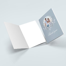 Stofblauw Monogram Foto Huwelijk Dankjewel Bedankkaart