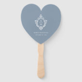 Stofblauw Monogram in Crest Huwelijksprogramma Har Handwaaier (Voorkant)