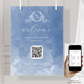 Stofblauw Monogram QR-code zitplaatsplan bord Poster