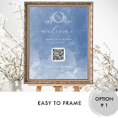 Stofblauw Monogram QR-code zitplaatsplan bord Poster