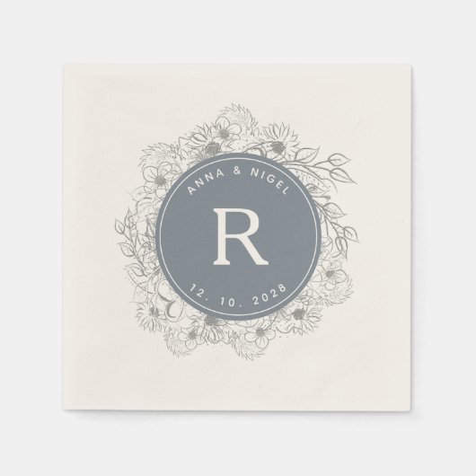 Stofblauw Monogram Trouwfeest Servet (Voorkant)