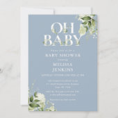 Stofblauw Oh Baby Botanische Groene Baby Shower Kaart (Voorkant)