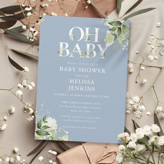 Stofblauw Oh Baby Botanische Groene Baby Shower Kaart