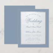 Stofblauw onecht zilver budget bruiloft uitnodigin (Voorkant / Achterkant)