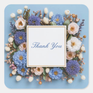 Stofblauw Paars Gedroogde Bloemen Rustieke Gouden  Vierkante Sticker