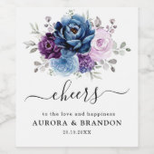 Stofblauw Paars Marine Lilac Bloesems Trouw Wijn L Wijn Etiket (Enkel label)