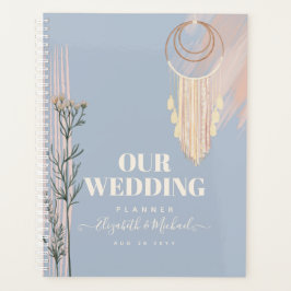 Stofblauw Perzik Boho Bruiloft Planner