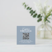 Stofblauw | QR-code Huwelijk Deel de Liefde Informatiekaartje (Staand voorkant)