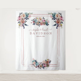 Stofblauw Roze Bloemen Roze Goud Fotohokje Wandkleed