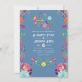 Stofblauw & Roze Bloemrijke Mexicaanse Feestelijke Kaart (Voorkant)