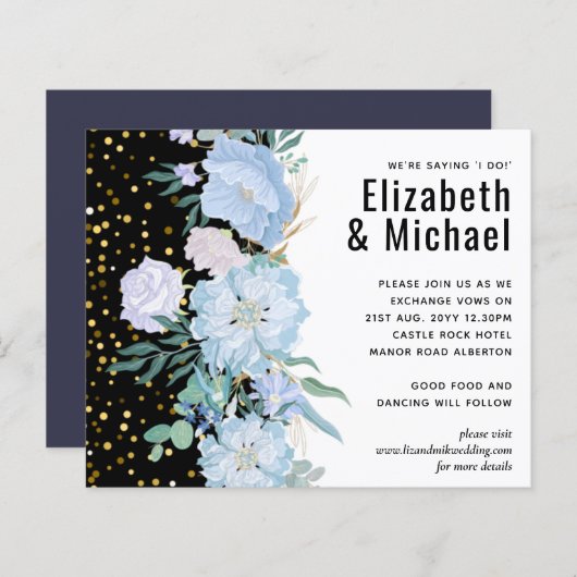 Stofblauw Roze Roos Bloemige Trouwbudget (Voorkant / Achterkant)