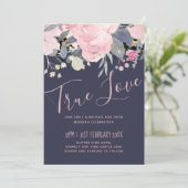 Stofblauw Roze Roze Bloemen Huwelijksbudget (Staand voorkant)