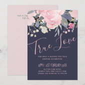 Stofblauw Roze Roze Bloemen Huwelijksbudget (Voorkant / Achterkant)