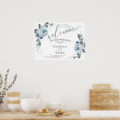 Stofblauw rustieke bloemen wedding uitnodigingsbor poster (Keuken)