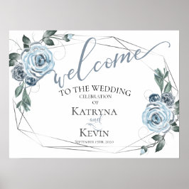 Stofblauw rustieke bloemen wedding uitnodigingsbor poster