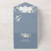 Stofblauw Salie Groen Winter Bloemen Bruiloft All In One Uitnodiging (Buitenkant)